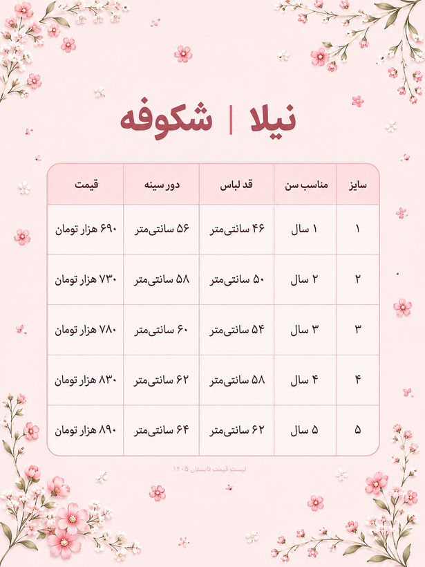 پیراهن دخترانه نیلا طرح شکوفه
